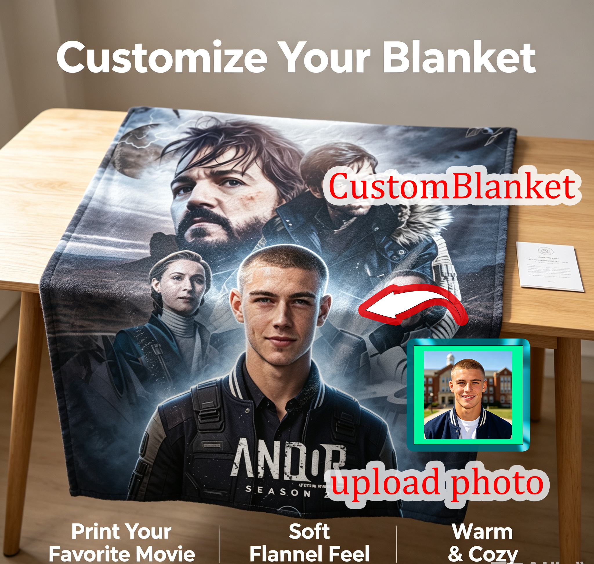 Custom Face Blanket Star Wars Andor Season 2 Flannel Blanket Perfect for Fans Cozy Home Use Gift or Giveaway