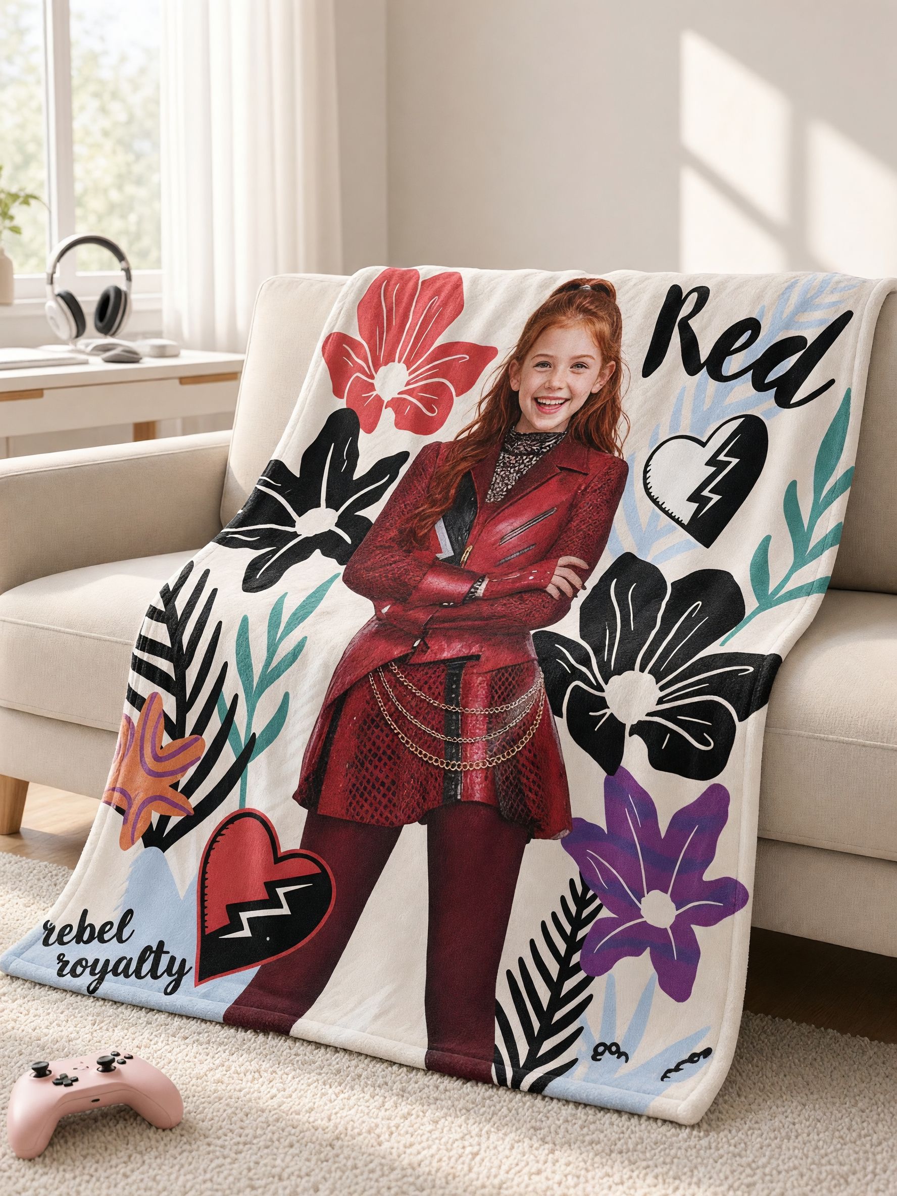 Custom Photo Face Blanket Personalized Flannel Fleece Throw with Graphic Floral Art for Couch Bed Ideal Keepsake Gift