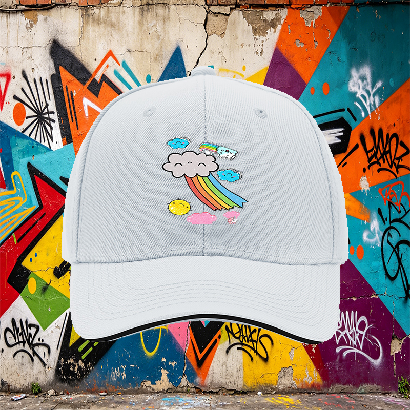 Unisex Classic Sandwich Hat with Rainbow Clouds and Sparkle Design | Perfect for Outdoor Activities, Beach, Travel, and Daily Wear | Ideal for Adults and Teens Seeking Fun, Lightweight, Fashionable Sun Protection Cap