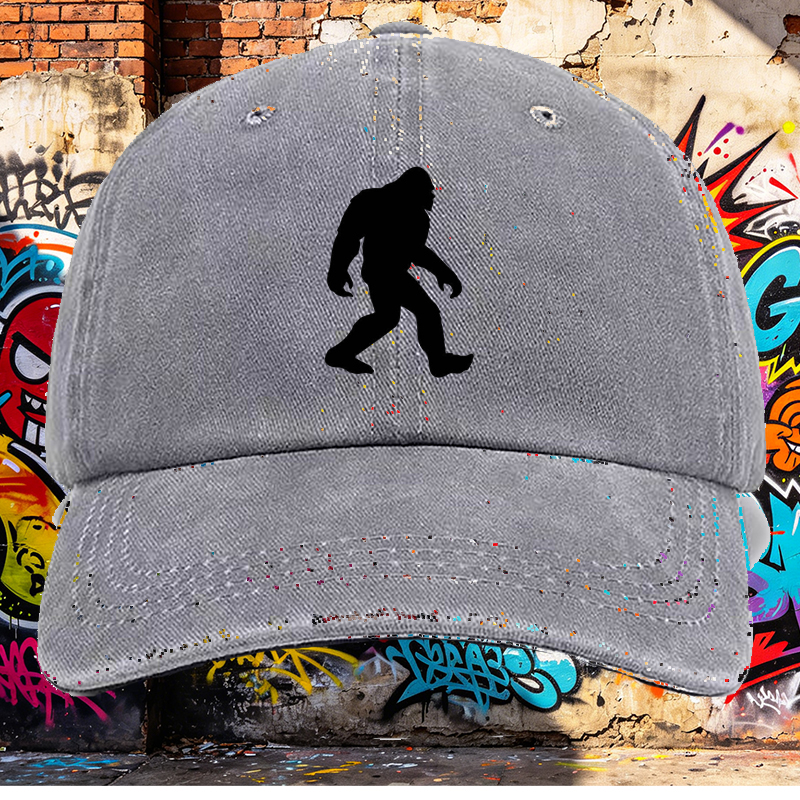 Men's Printed Washed Cap Bigfoot Silhouette Design Casual Round Brim Summer Lightweight Hat for Outdoor Hiking Camping Adventures Adults