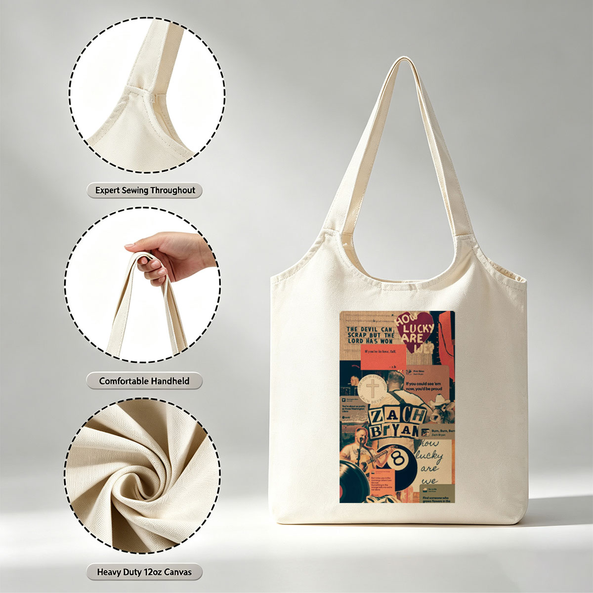 Zach Bryan Collage Featuring Lyrics, Music, and Country Themes - Canvas shoulder bags/