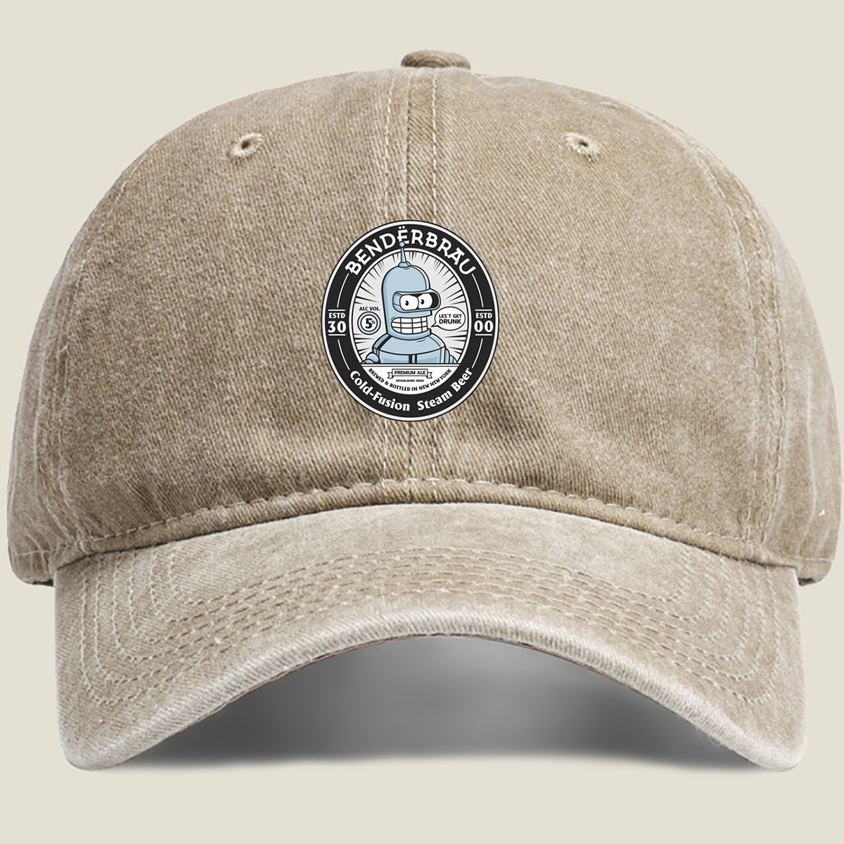 Bender Brau: Cold-Fusion Steam Beer Featuring Bender from Futurama - Washed Denim - Baseball Cap