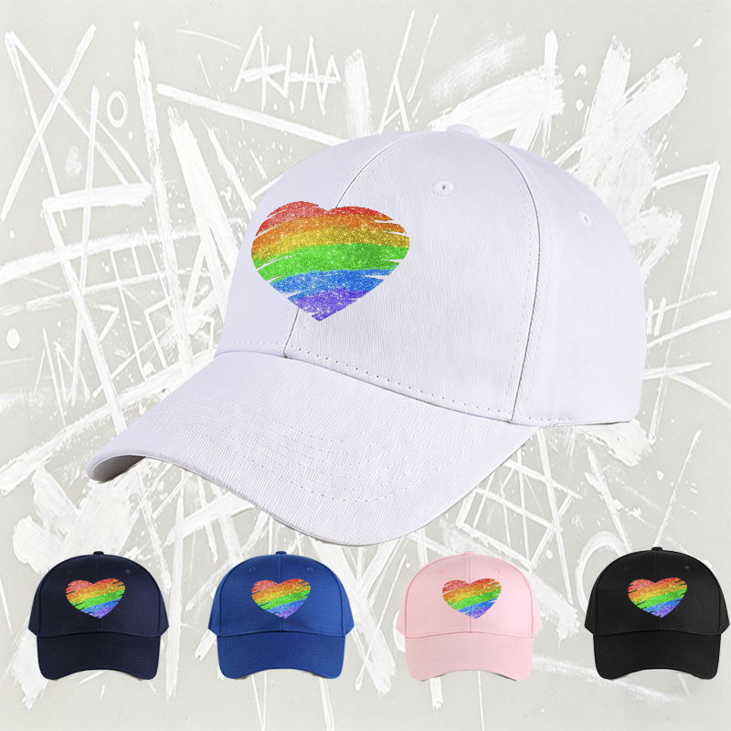 Unisex Classic Baseball Cap with Rainbow Glitter Heart Print - Perfect for Pride Events, Outdoor Activities, and Everyday Wear - Ideal for Adults Seeking Bold Fashion Statement and LGBTQ+ Support