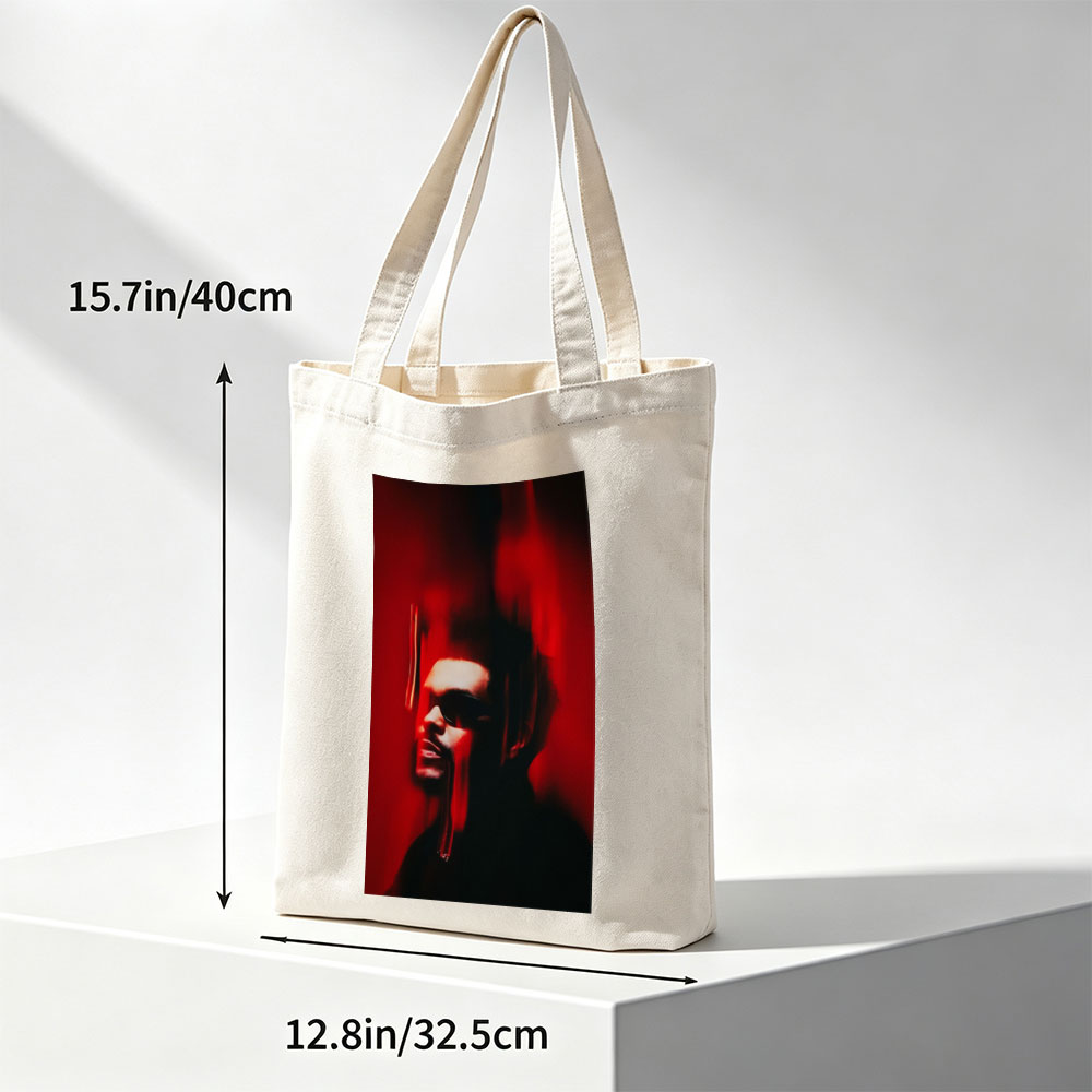 The Weeknd in a Dark Red Scene with Dramatic Lighting and Blurred Motion Effect - Canvas tote bags