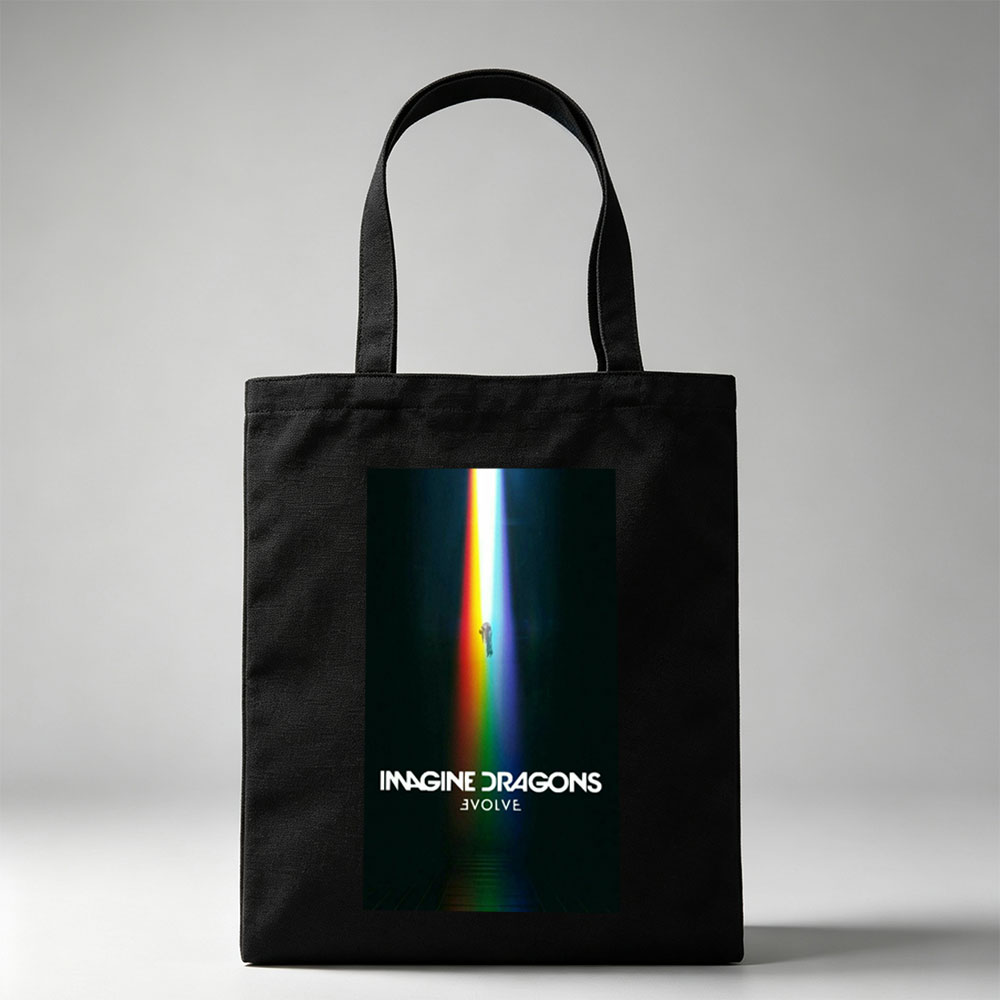 Imagine Dragons Evolve Album Cover with Rainbow Light Beam and Floating Figure - Canvas tote bags