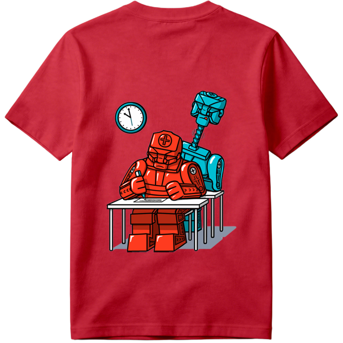 Red Robot Student at Desk with Blue Robot Friend - Tee