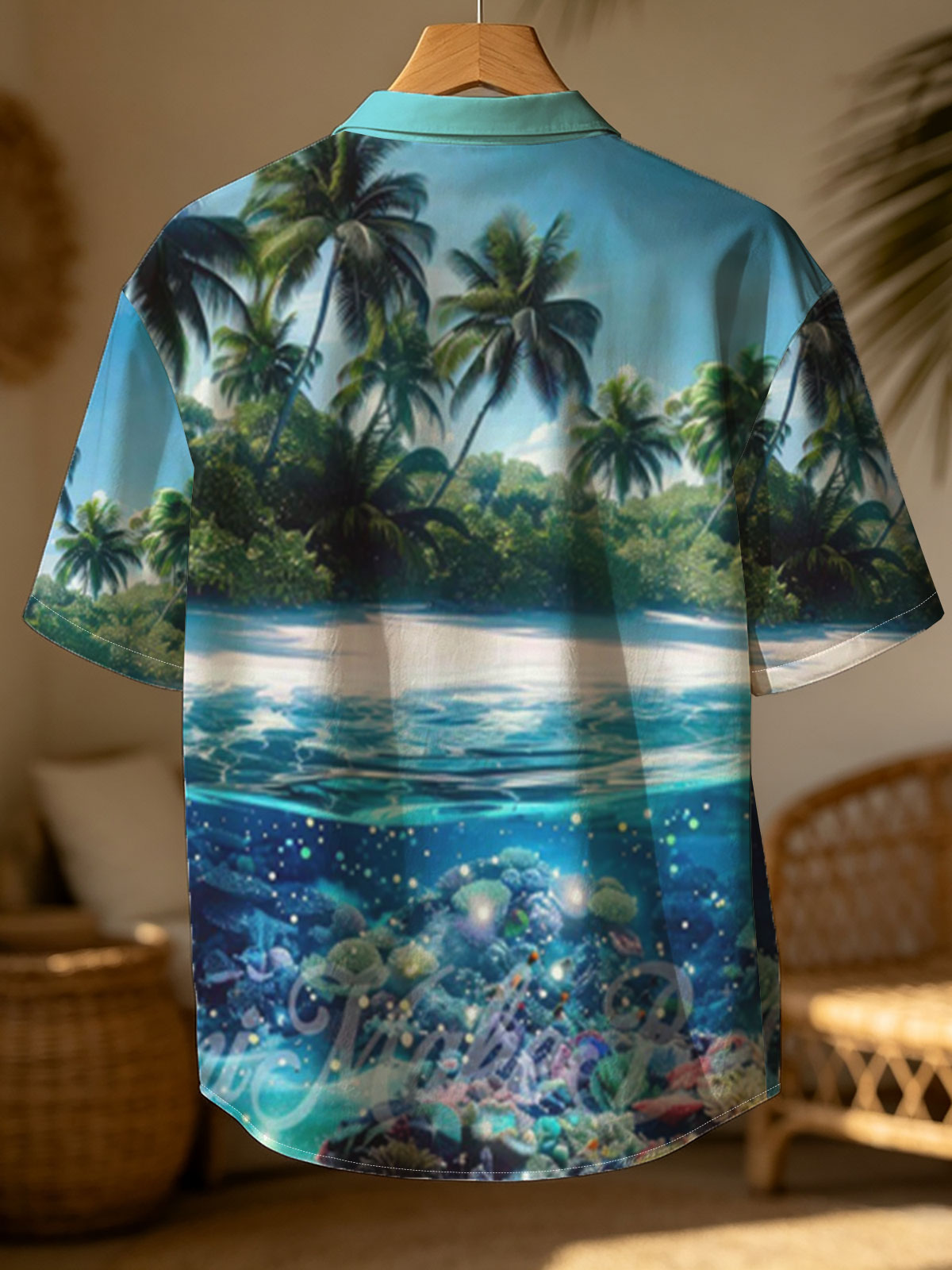 Tropical Paradise with Vibrant Coral Reef and Palm Trees -  Shirt