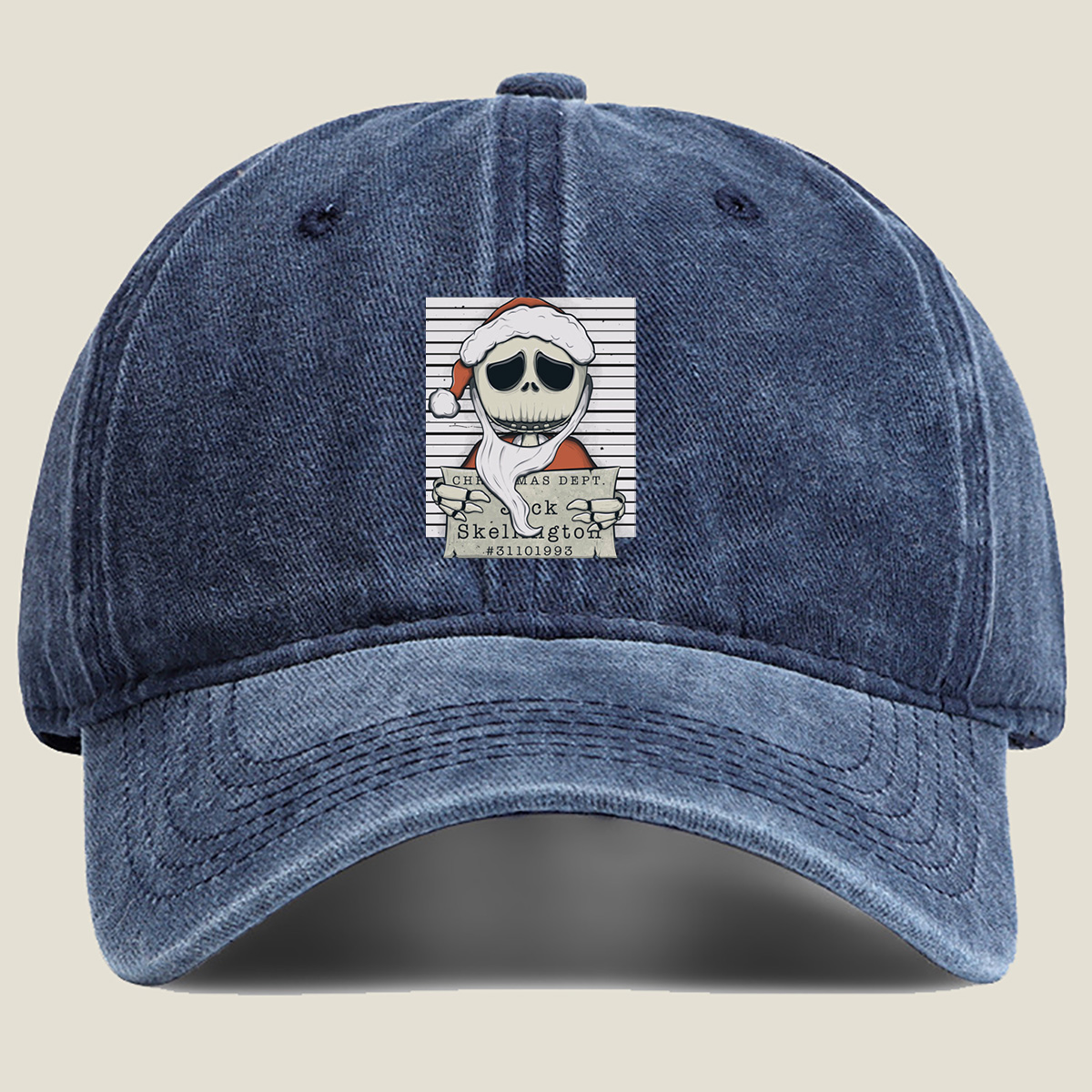 Jack Skellington Christmas Dept Mugshot - Washed Denim - Baseball Cap