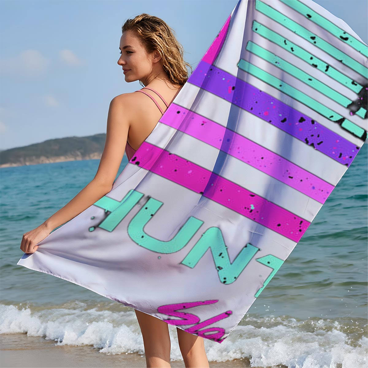 Hunters: Slay The Night - Silhouetted Figures in Neon Glow - Beach towels