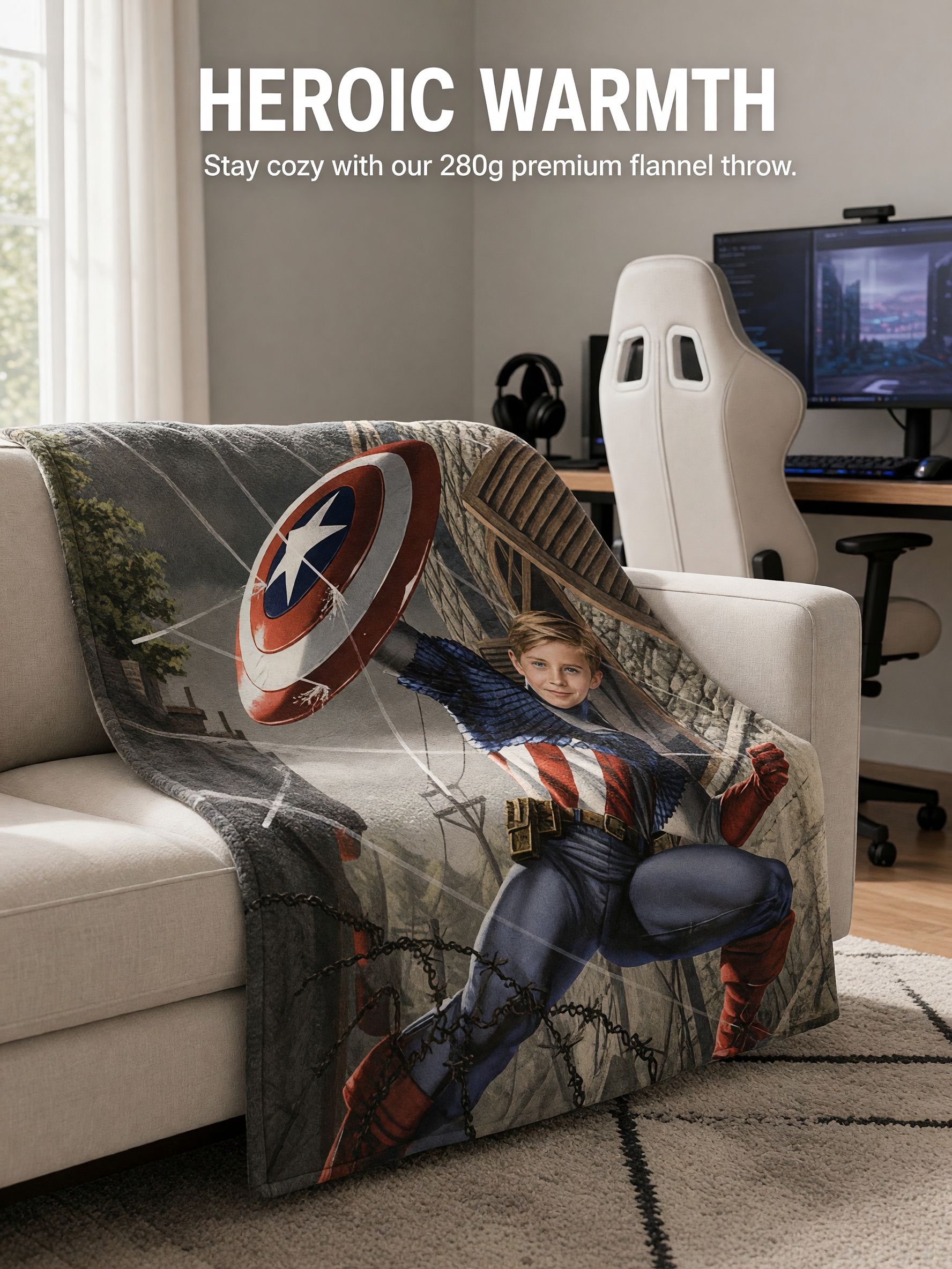 Custom Face Photo Superhero Fleece Blanket Personalized Flannel Throw Blanket Skin-Friendly Warm Plush Bedding Gift for