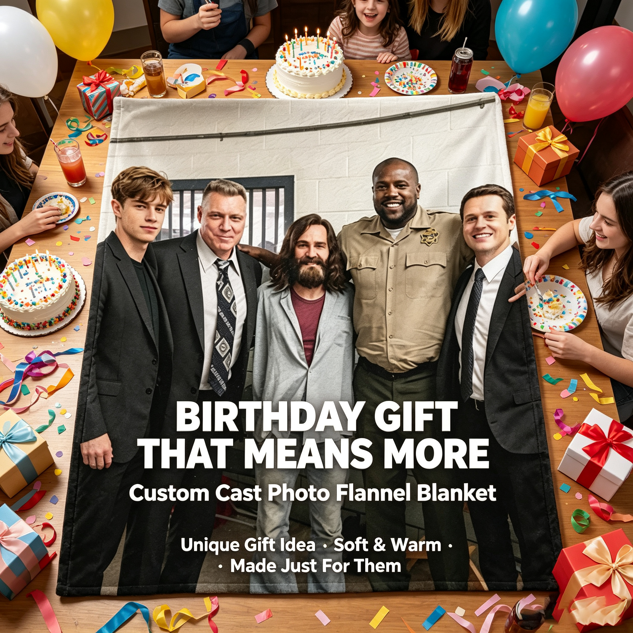 Custom Face Blanket Featuring Cast of Popular TV Show in Backstage Group Photo Flannel Blanket Perfect for Fans and Collectors Gift or Giveaway
