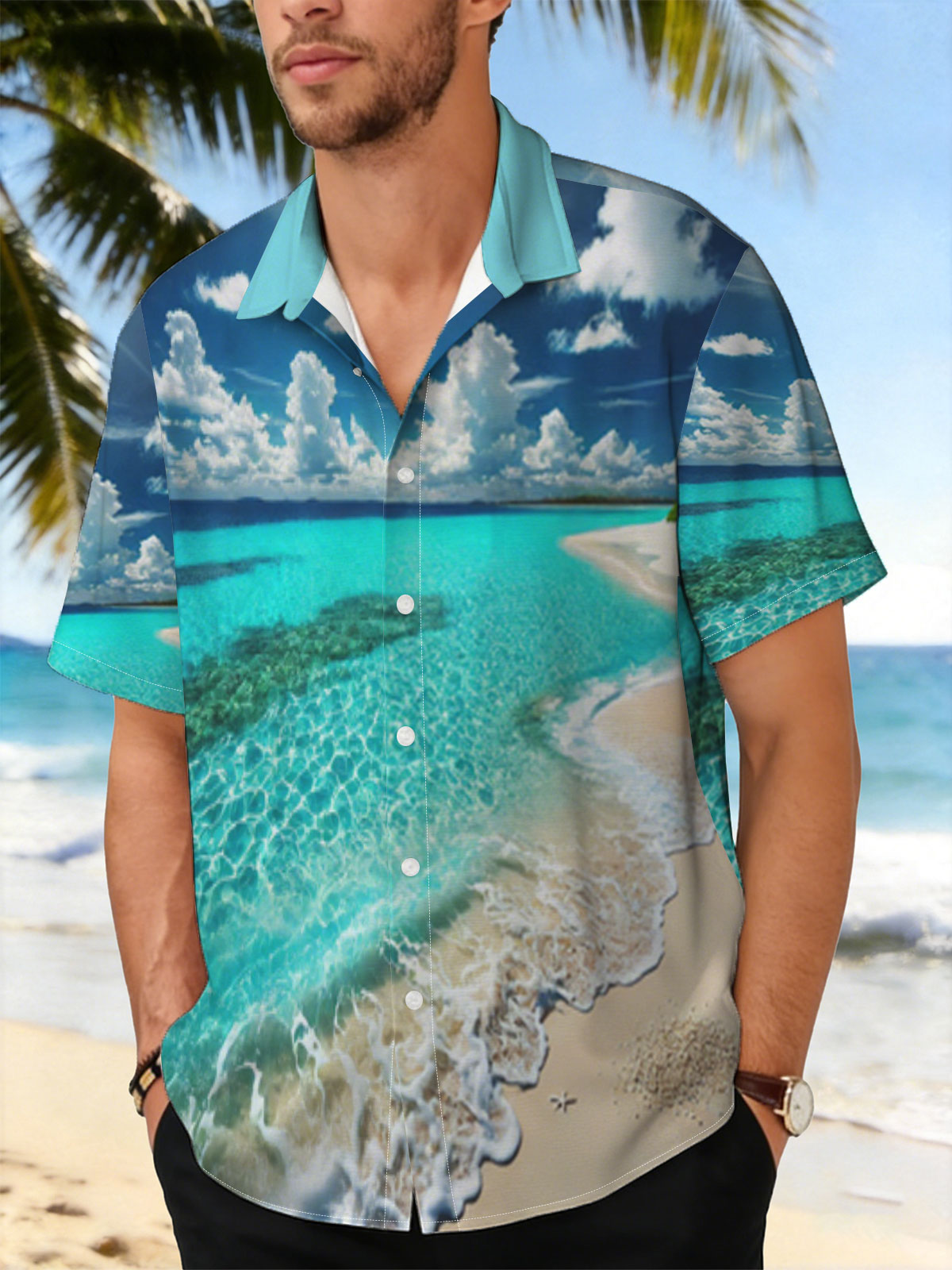 Crystal Clear Waters Meet Sandy Shore Under Bright Sunlight -  Shirt