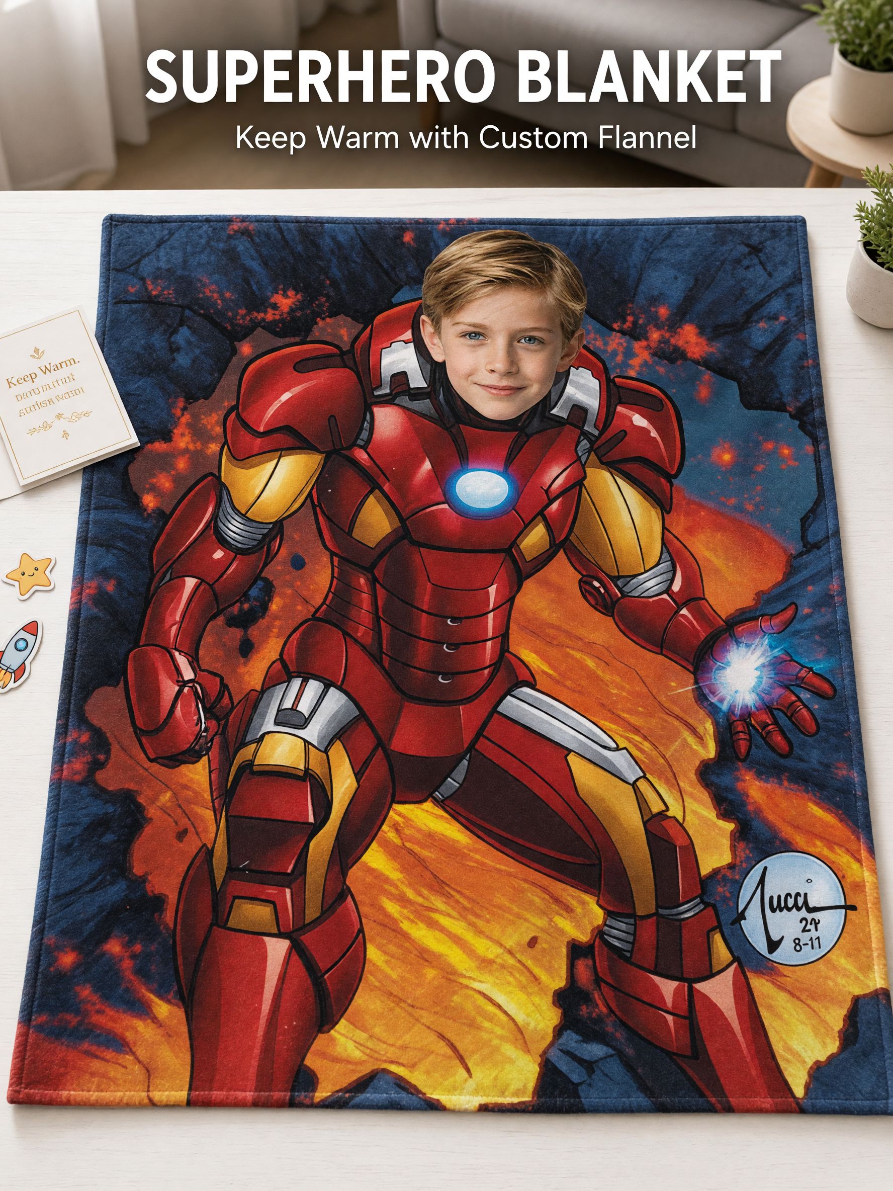 Personalized Superhero Face Photo Blanket Custom Flannel Fleece Throw Soft Anti-Pilling Bed Couch Travel Cozy Gift