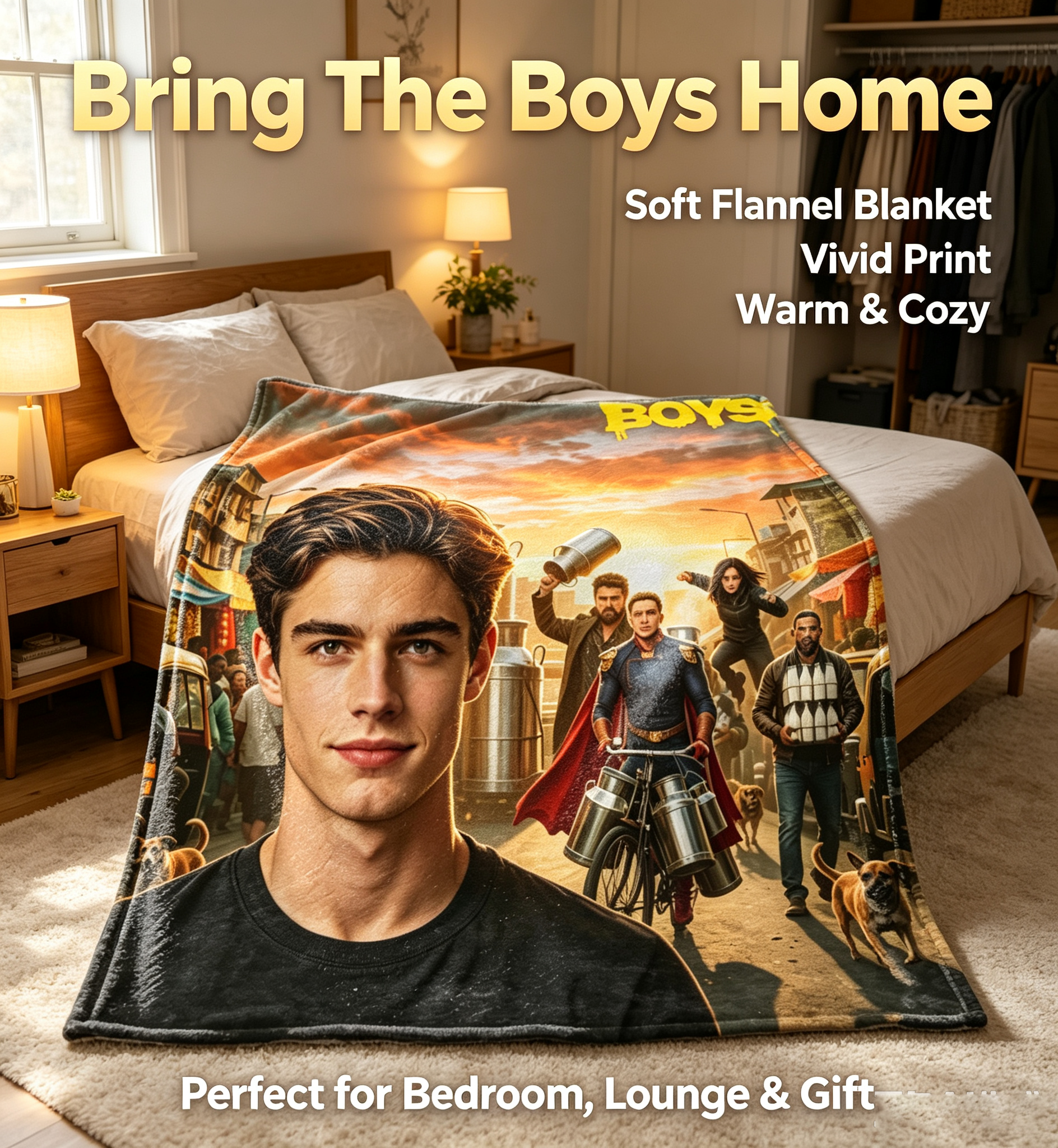 Custom Face Blanket The Boys TV Show Flannel Blanket for Couch, Bed, or Travel – Perfect Gift for Fans of Superhero Series and Pop Culture Enthusiasts