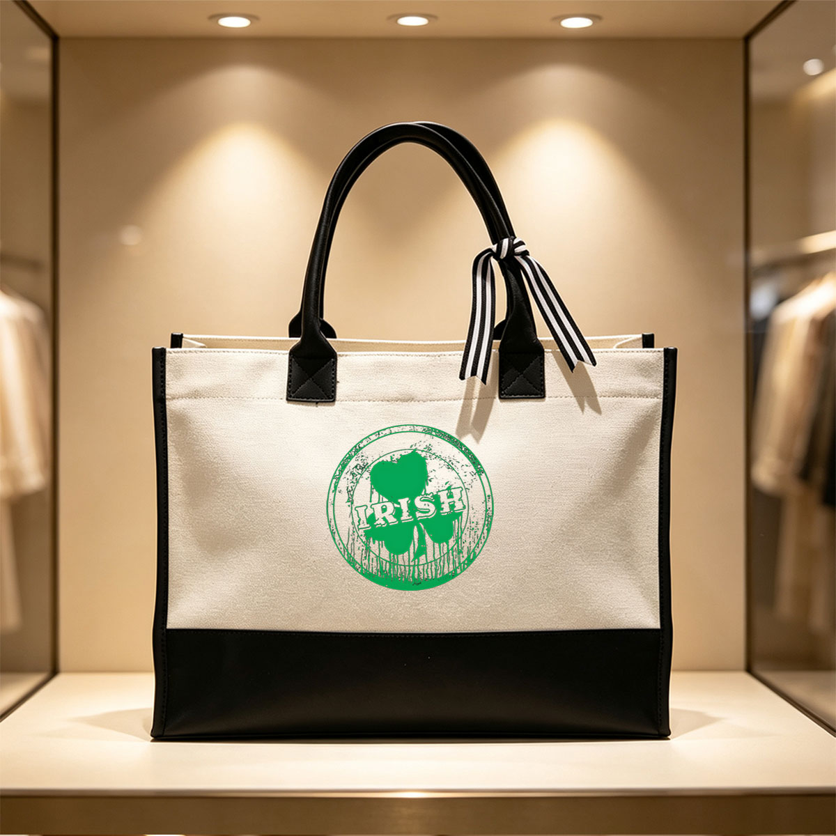 Irish Shamrock Emblem with Dripping Green Design - Canvas patchwork gift tote bag