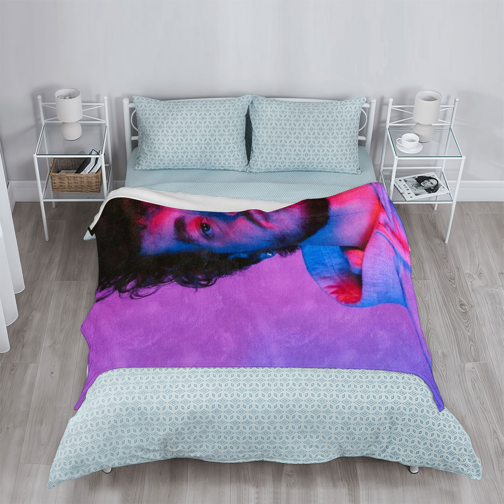 Jack Harlow in a Neon Glow Portrait Wearing a Hoodie with Purple and Pink Lighting - Blankets