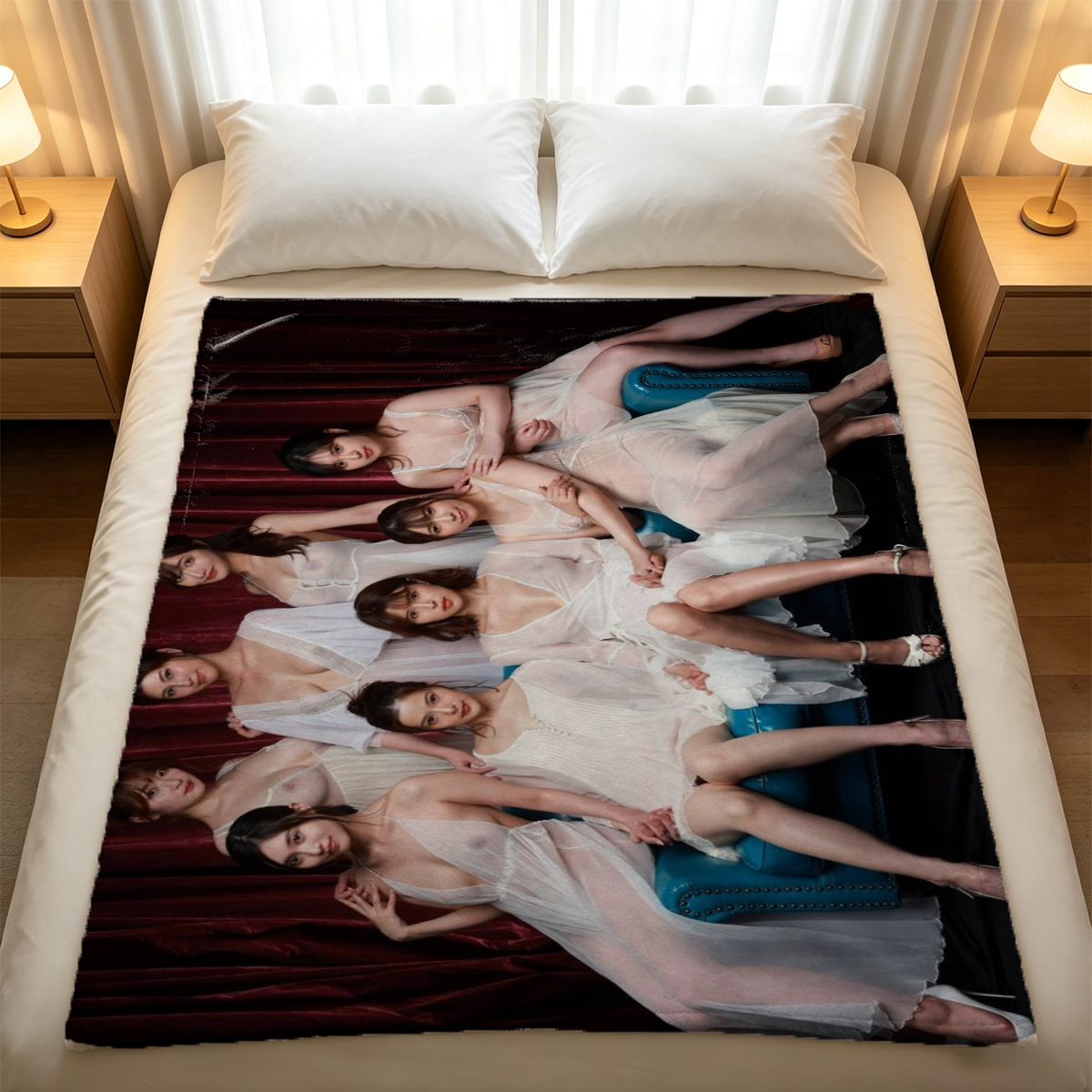 Two Women in Lingerie on a Couch - Blanket