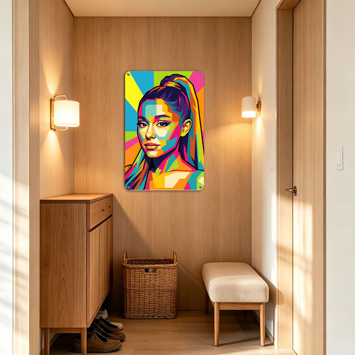 Colorful Pop Art Portrait of a Woman with Vibrant Geometric Patterns - painting