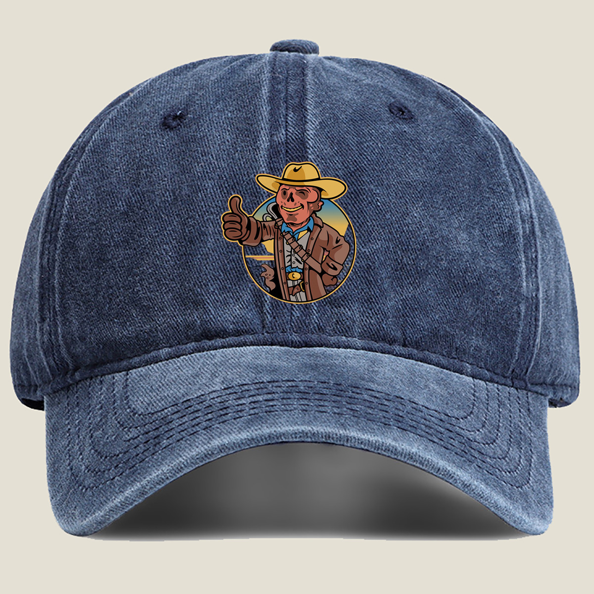 Cowboy Skeleton Thumbs Up - Washed Denim - Baseball Cap
