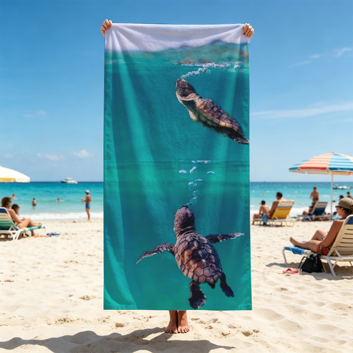 Sea turtles swimming above and below water surface - Beach towels