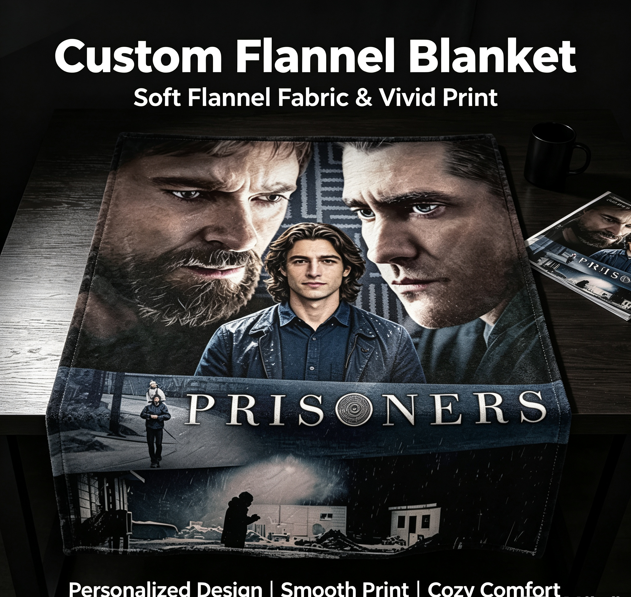 Custom Face Blanket Prisoners Movie Characters Flannel Blanket Perfect for Couch Watching or Gifting Fans of Drama Films and Hollywood Cinema