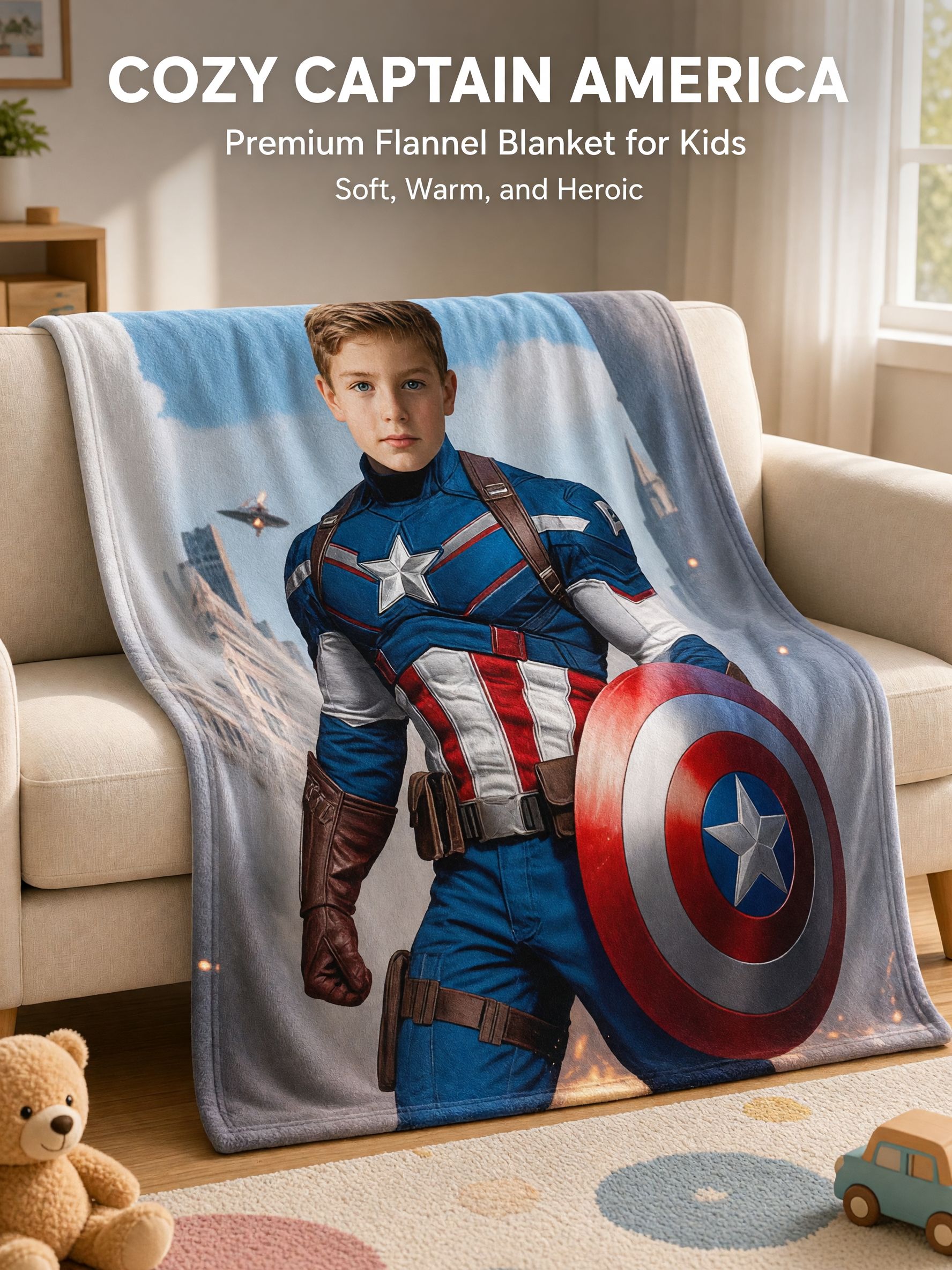 Custom Face Photo Superhero Fleece Blanket Personalized Flannel Throw for Kids and Adults Cozy Birthday Gift