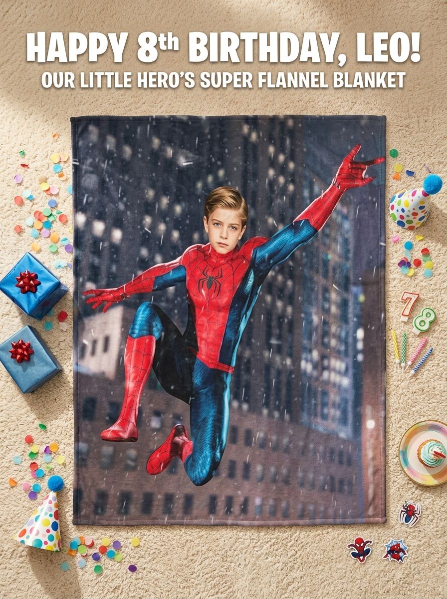 Custom Face Superhero Flannel Throw Blanket Ultra Soft Anti-Pilling Personalized Bed Gift