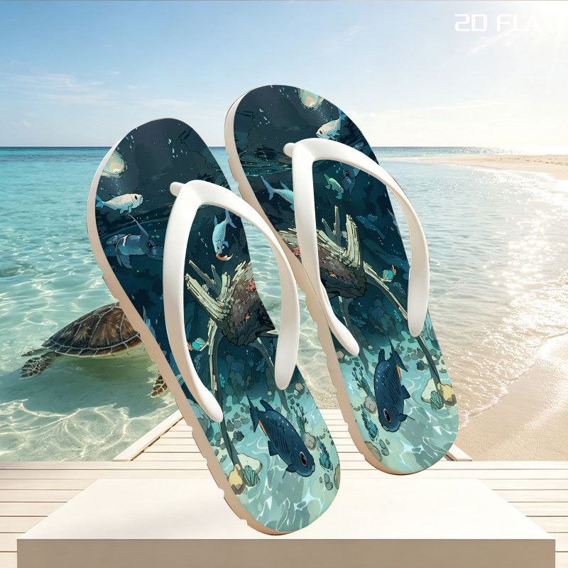 Underwater Scene with Fish and Sunken Log -  flip-flops