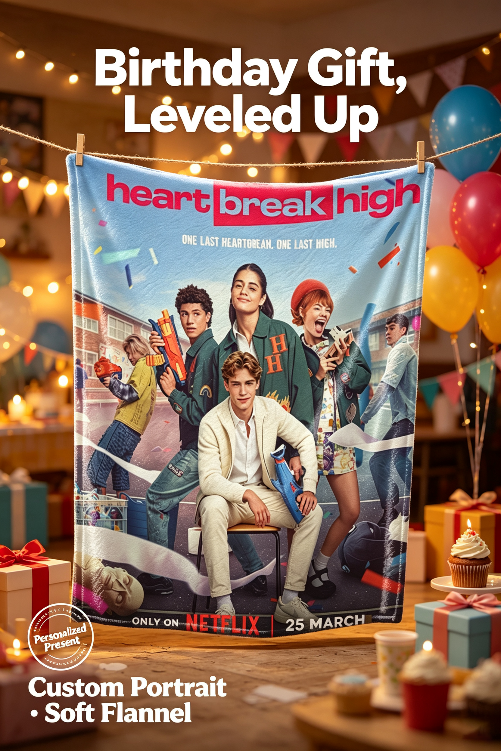 Custom Face Blanket Heartbreak High Flannel Blanket for Fans of the Netflix Series – Perfect Gift for Teens and Adults, Ideal for Couch, Bed, or Dorm Use