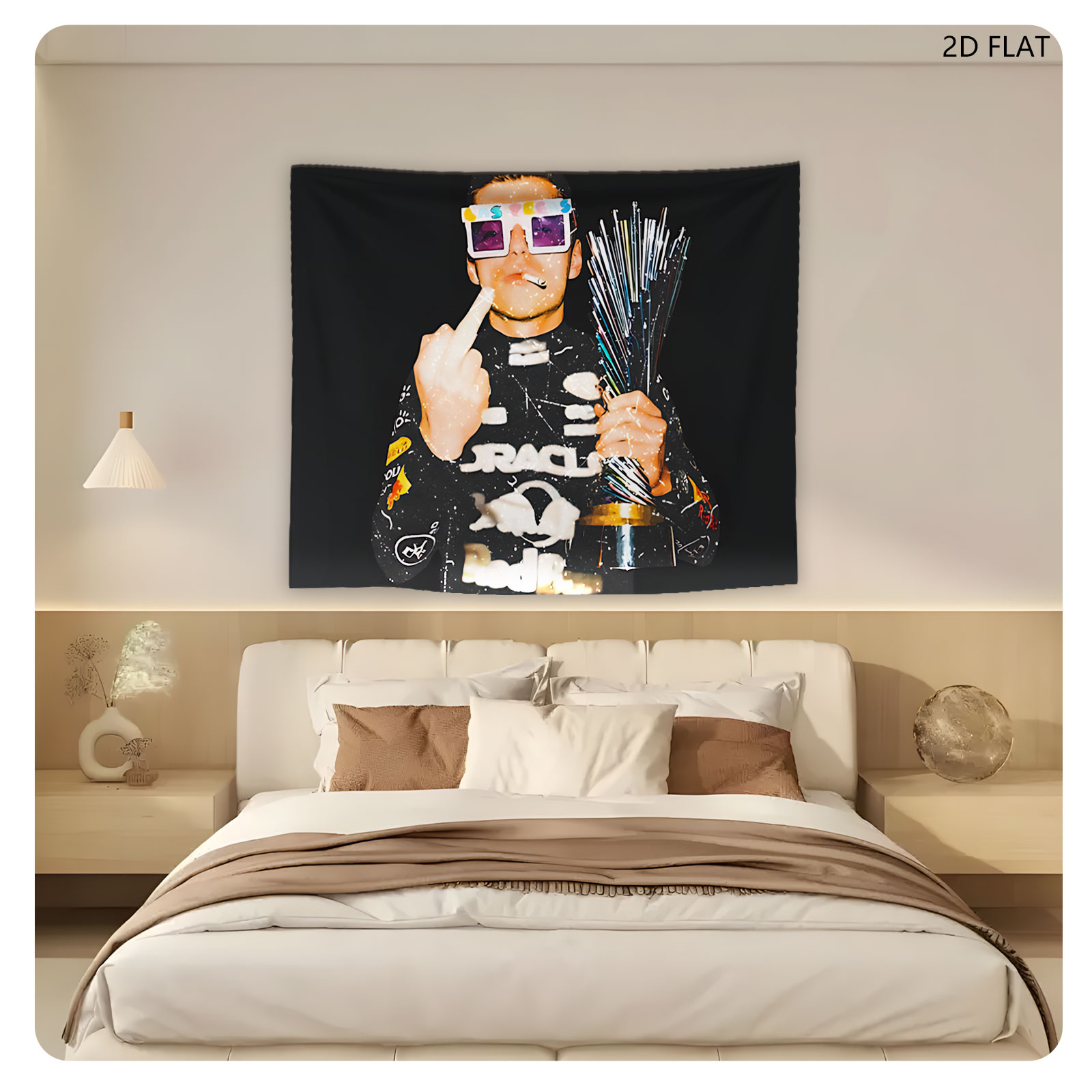 Man in Colorful Glasses Holding Sparklers and Smoking - Tapestry