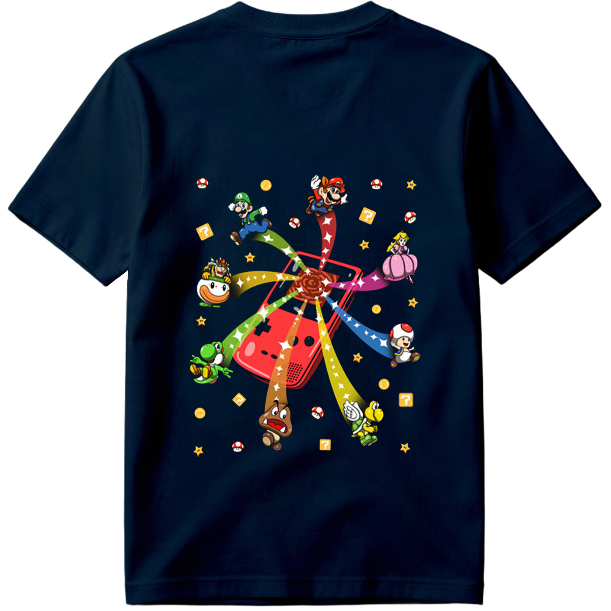 Super Mario Characters Bursting from a Game Console - Tee