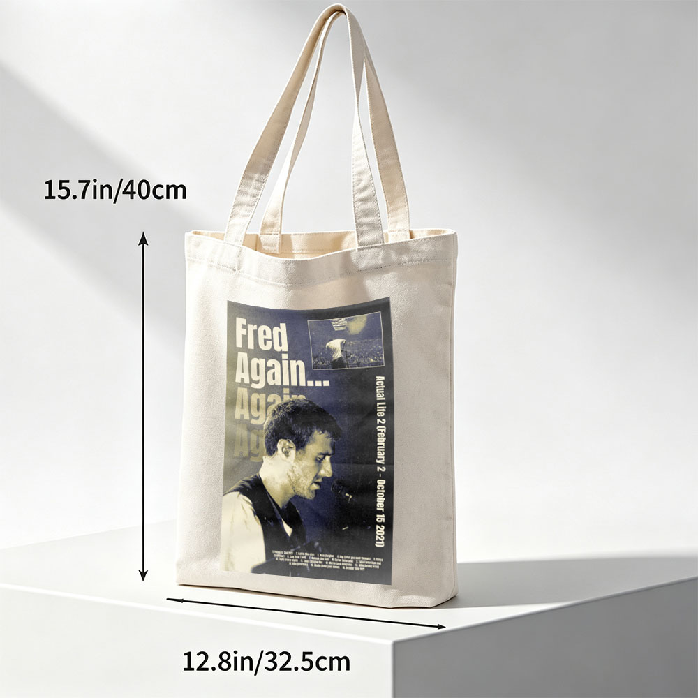 Fred Again... Live Performance Poster Featuring Artist on Stage with Microphone and Concert Crowd in Background - Canvas tote bags