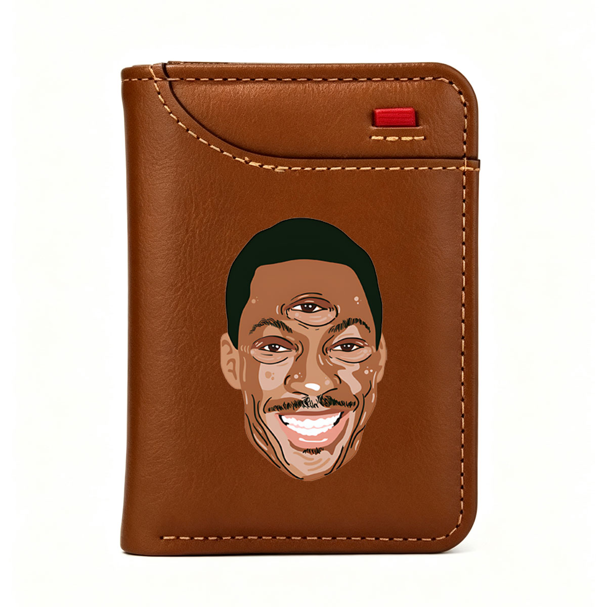 Cartoon Portrait of a Smiling Man with Mustache and Goatee - Vertical Style Wallet