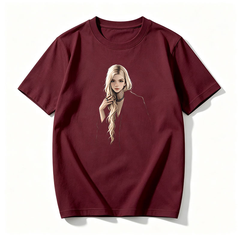 Blonde Woman in Black Coat with Elegant Pose - Tee