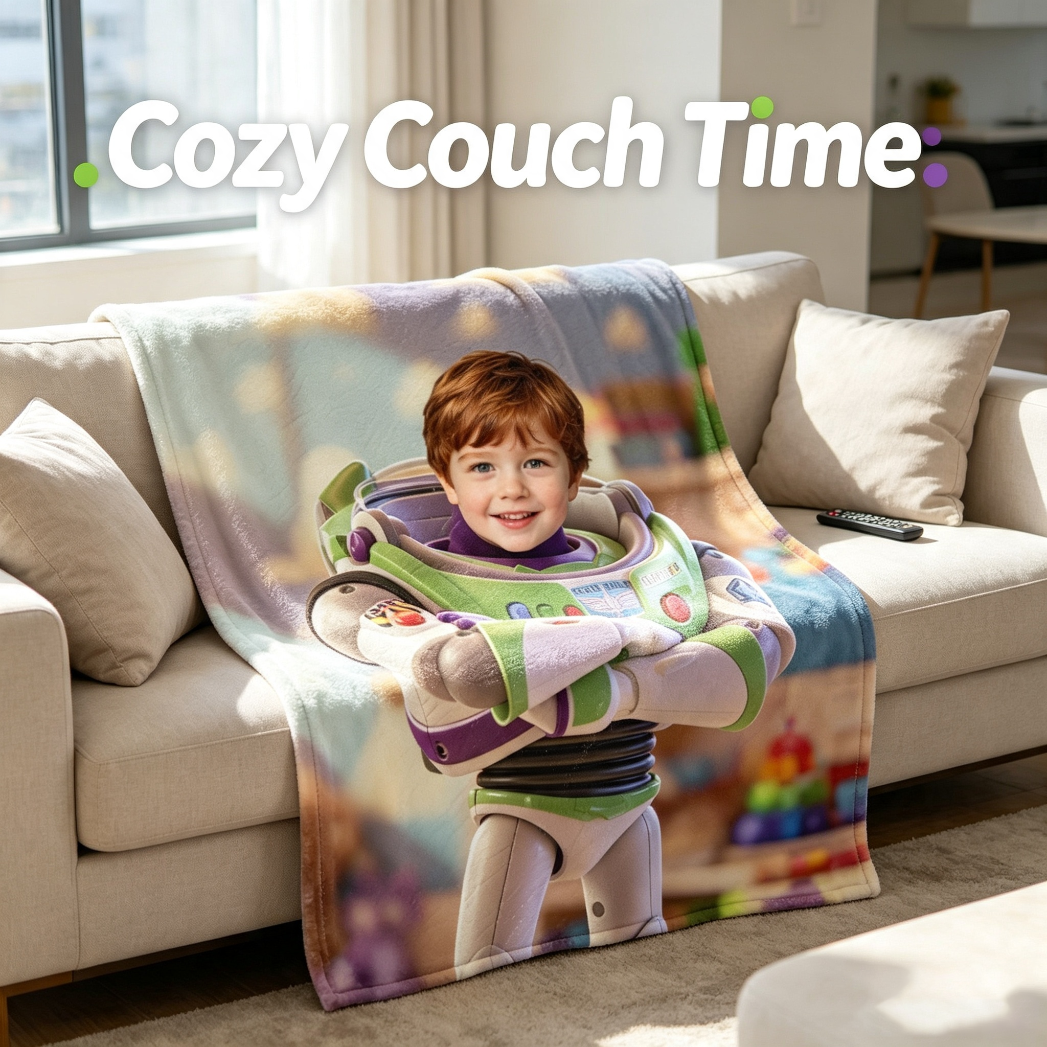 Personalized Buzz Lightyear Custom Photo Blanket, Upload Kid Portrait Toy Story Fleece Throw Blanket, 280GSM Soft Warm Flannel Blanket, Unique Birthday Gift for Boys Kids Bedroom Sofa Travel
