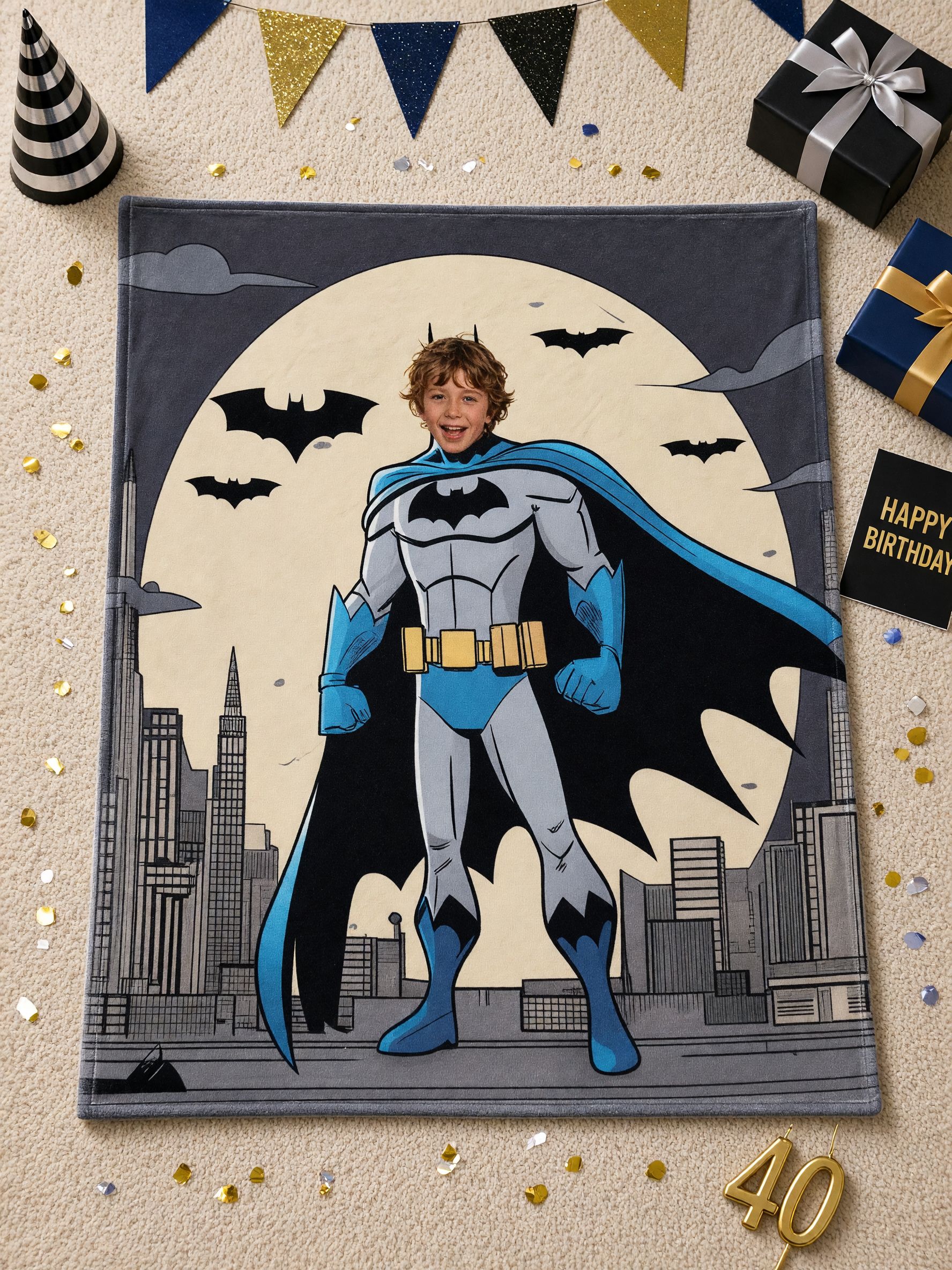Personalized Superhero Face Blanket Custom Photo Comic Flannel Fleece Throw Skin Friendly Warm Couch Gift