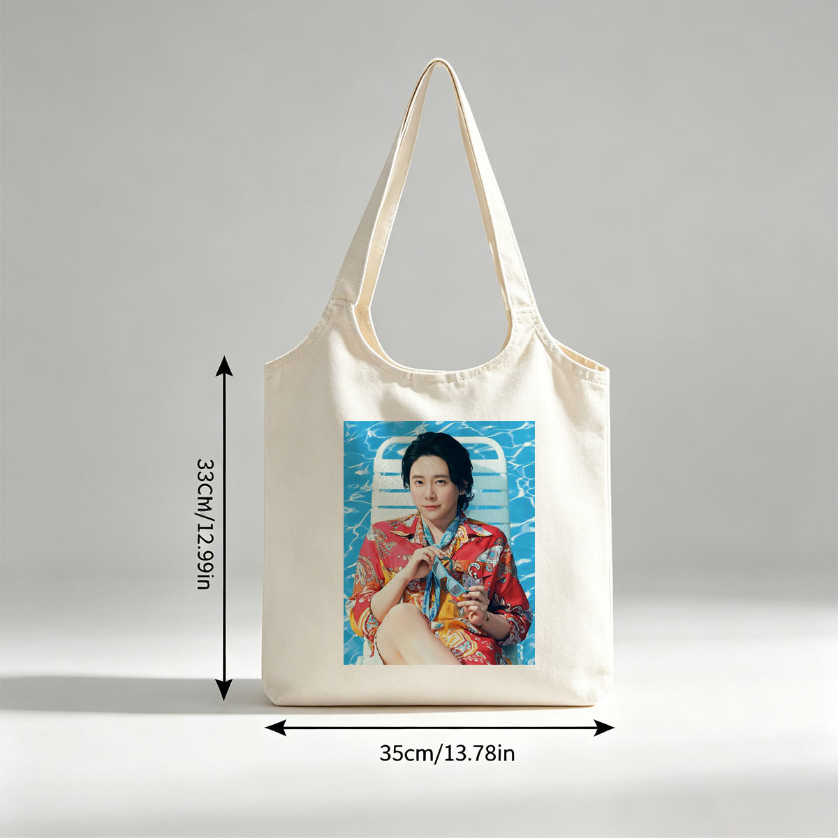 Kazuma Komatsu Relaxing by the Pool in Vibrant Summer Outfit - Canvas shoulder bags/