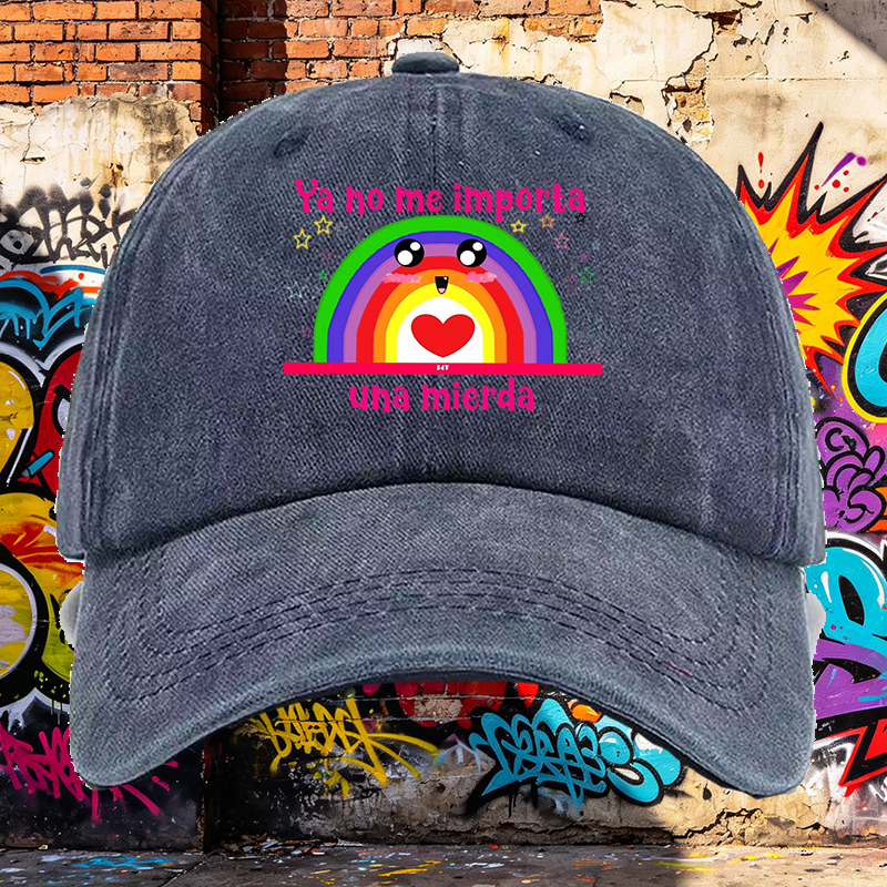 Men's Printed Washed Cap with Rainbow Face and 