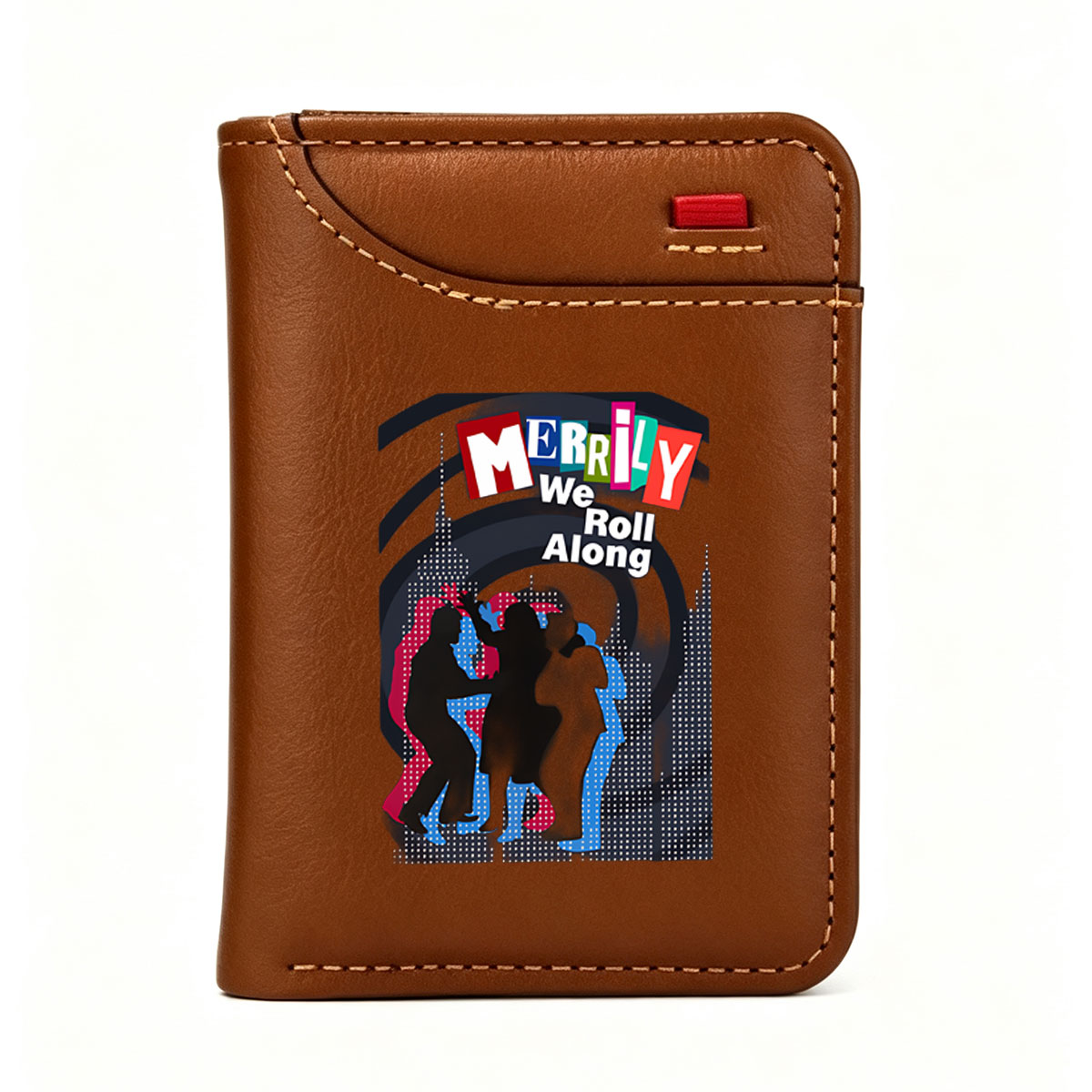 Merrily We Roll Along: Silhouetted Figures in Urban Night Scene - Vertical Style Wallet
