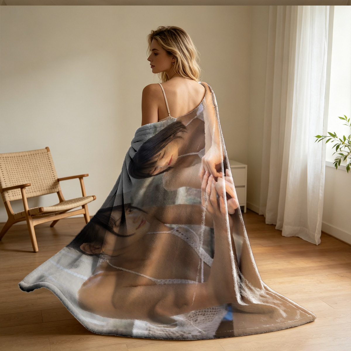 Bridal Lingerie Beauty on Couch - Blanket