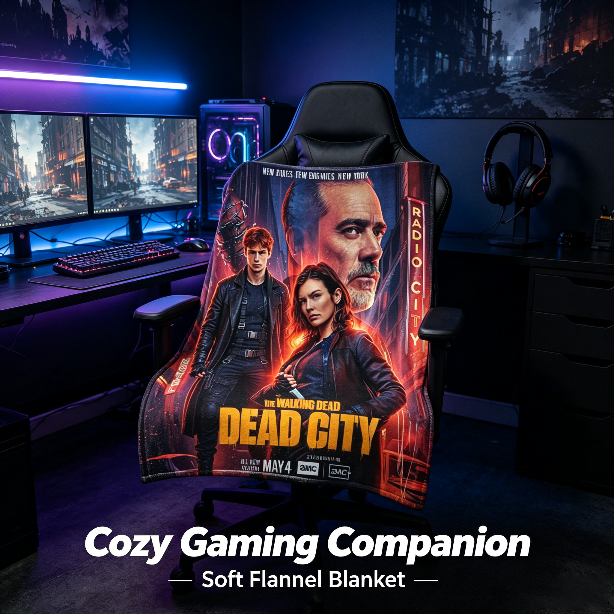 Custom Face Blanket The Walking Dead Dead City Flannel Blanket for Couch, Bed, or Travel – Perfect Gift or Giveaway for Fans