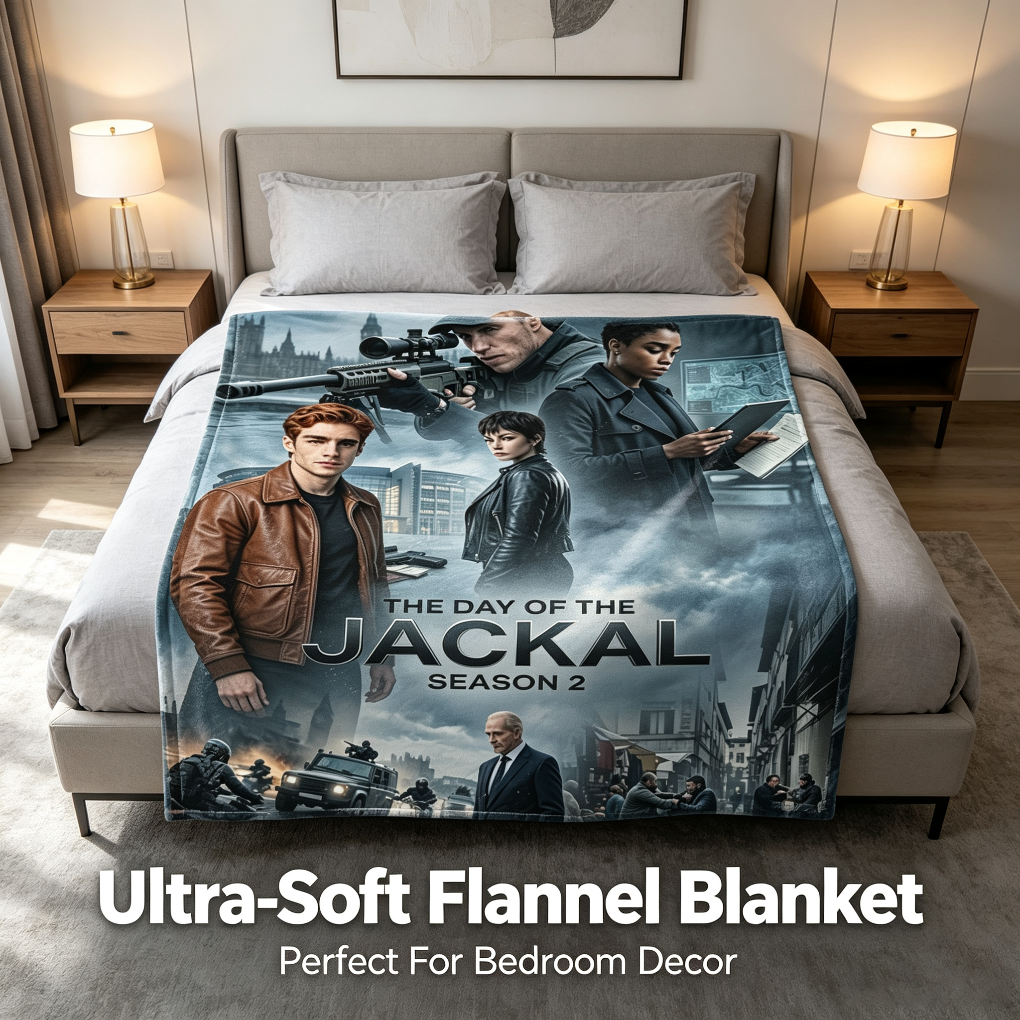 Custom Face Blanket The Day of the Jackal Season 2 Flannel Blanket Perfect for Fans of Action Thriller Series Cozy Home Decor Gift or Giveaway