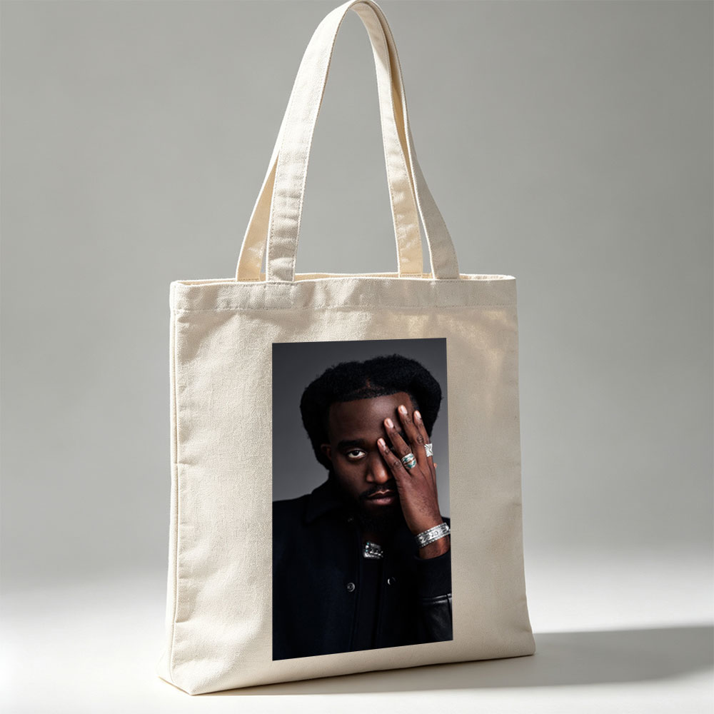 Kendrick Lamar Portrait with Hand on Face and Silver Jewelry - Canvas tote bags