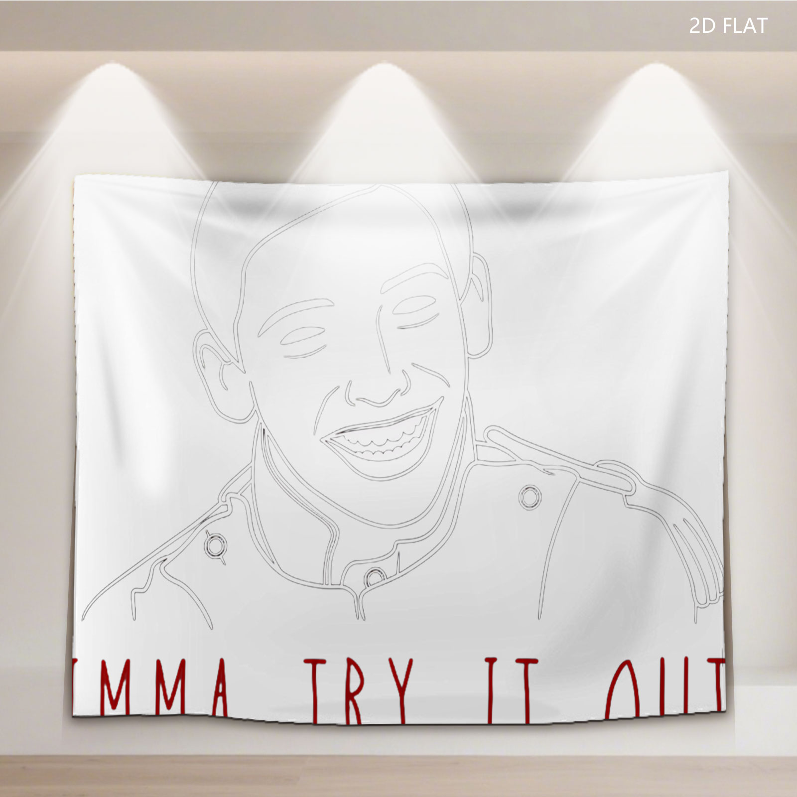 Imma Try It Out - Line Art Portrait of a Smiling Man - Tapestry