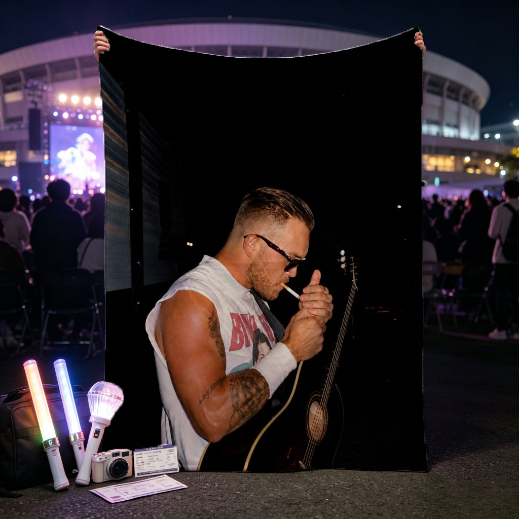 Brantley Gilbert Smoking Cigarette with Acoustic Guitar at Night - Blankets
