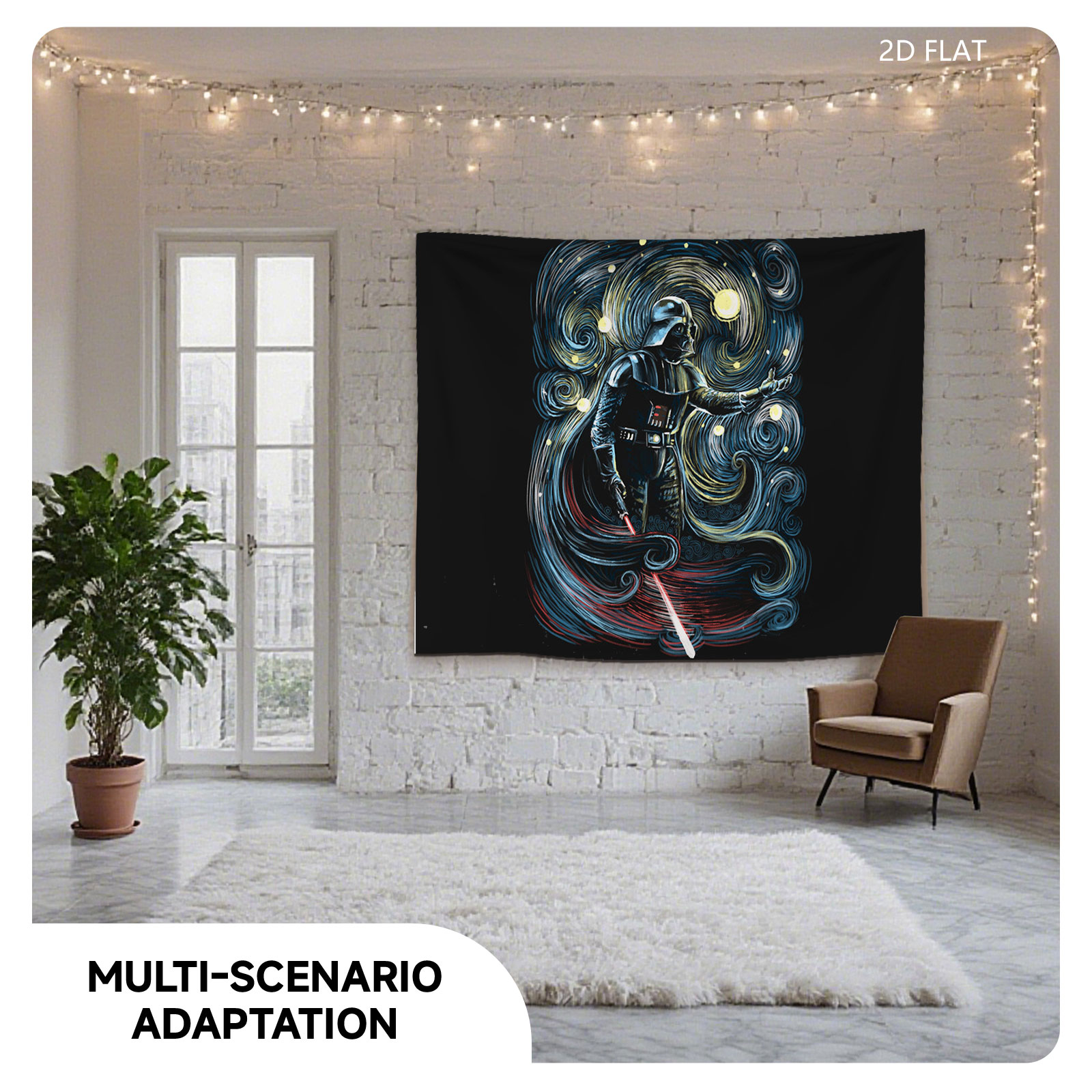 Darth Vader in a Starry Night Style Artwork - Tapestry