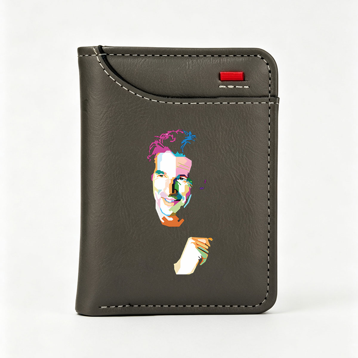 Colorful Abstract Portrait of a Smiling Man with Vibrant Hair and Hand Gesture - Vertical Style Wallet
