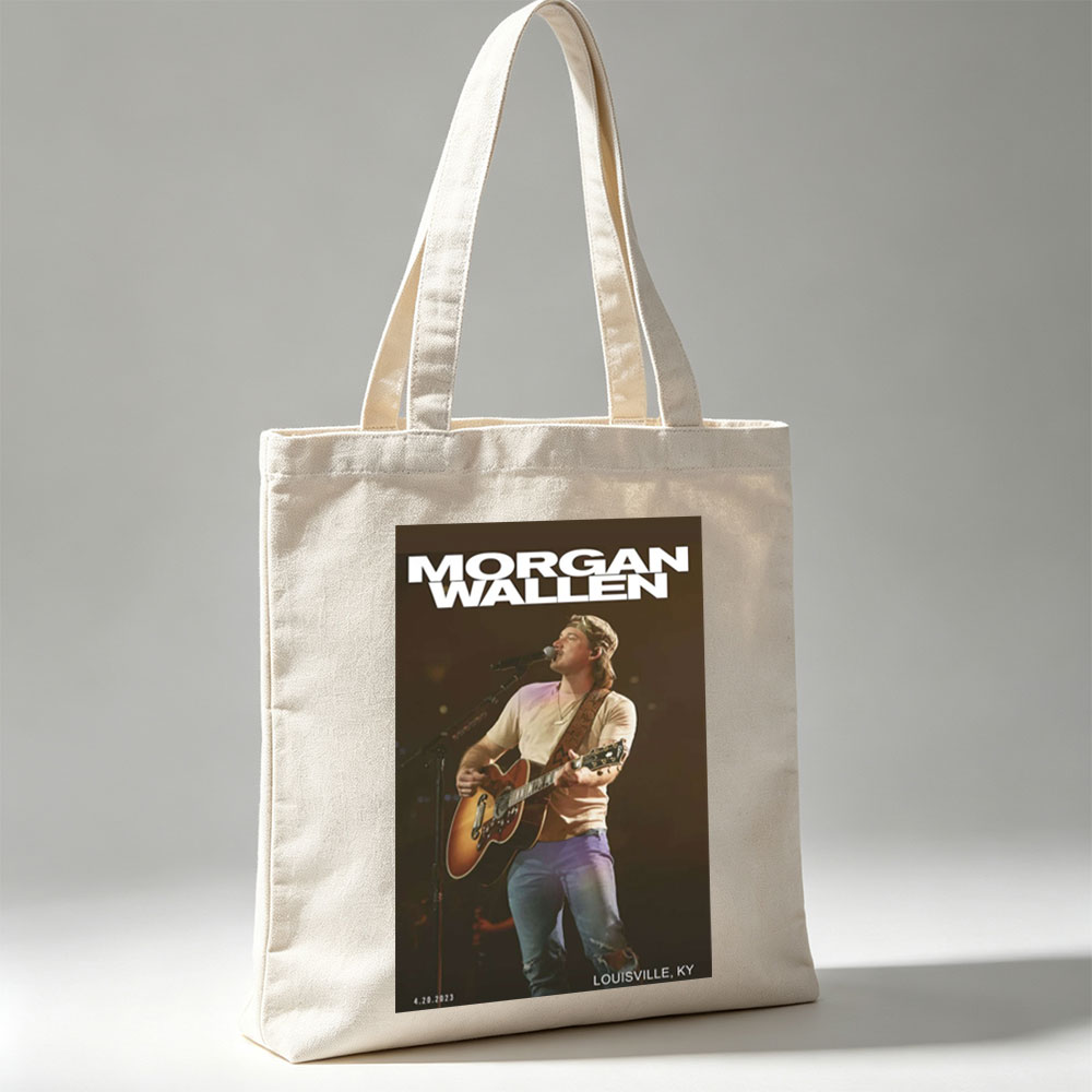 Morgan Wallen Live Performance Playing Guitar on Stage in Louisville, KY - Canvas tote bags