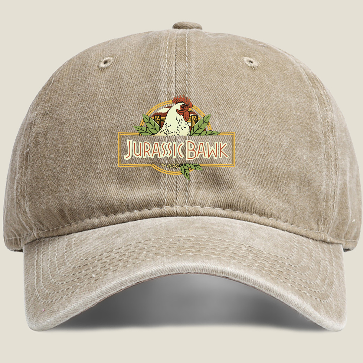 Jurassic Bawk - Chicken Logo Design - Washed Denim - Baseball Cap