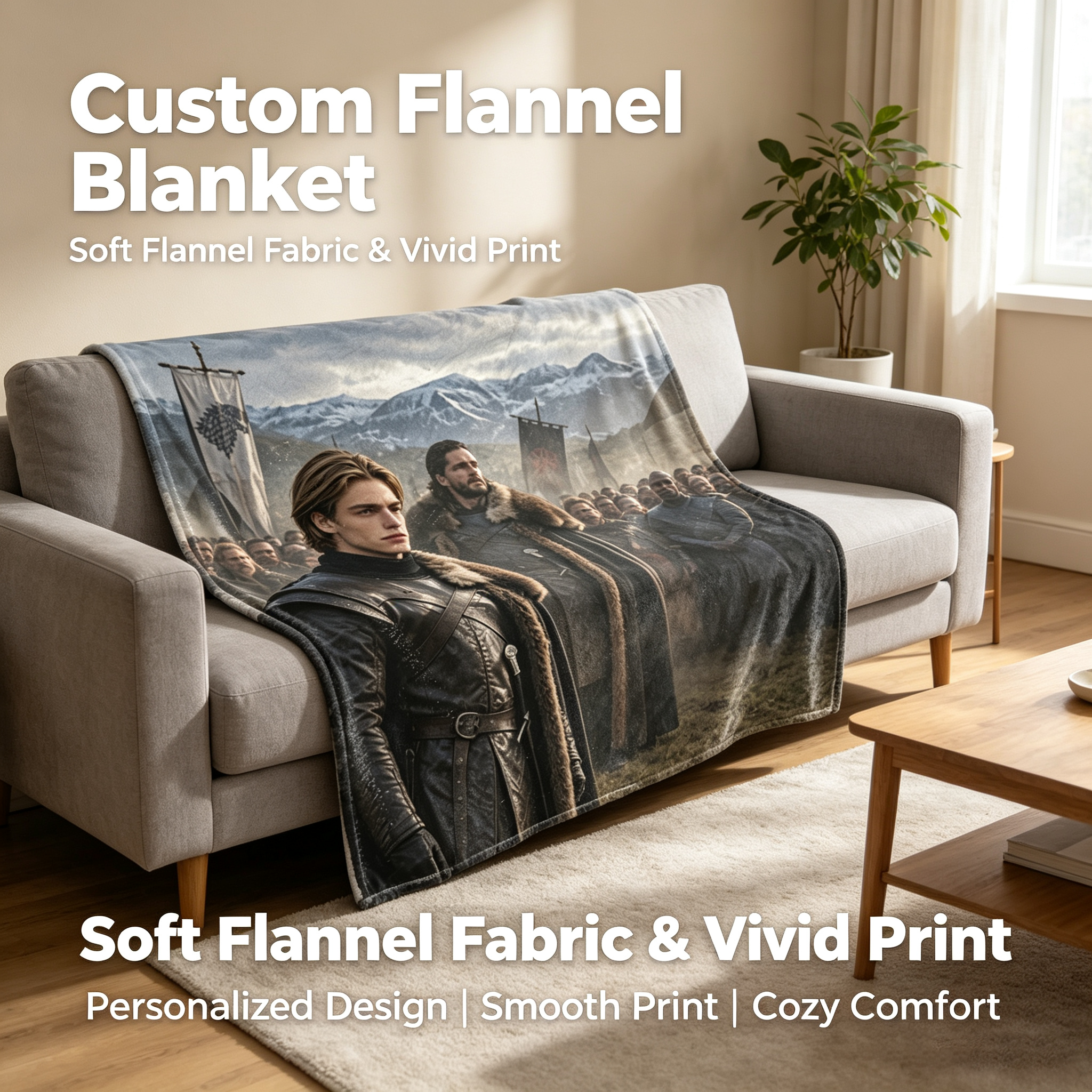 Custom Face Blanket Game of Thrones Inspired Flannel Blanket for Couch, Bed, or Travel – Perfect Gift for Fans and Collectors